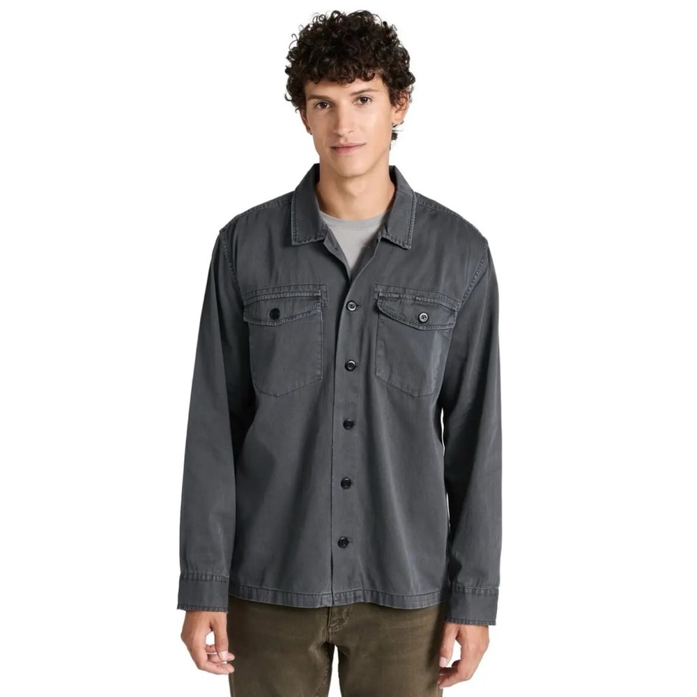 Rails Kerouac Button Down Shirt Charcoal Grey Distressed Minimal Cotton Twill